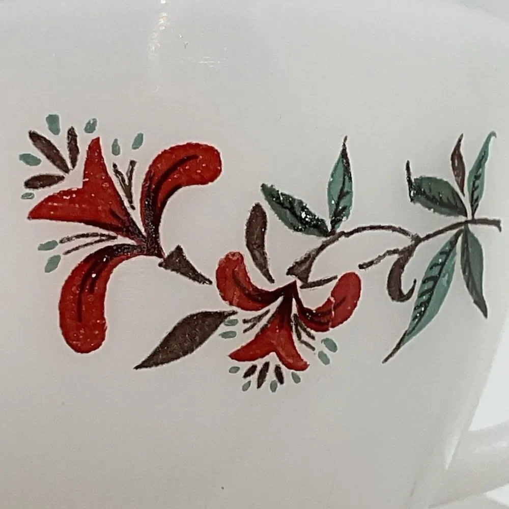 Vintage Fire King Milk Glass Honeysuckle Creamer and 2 Cups